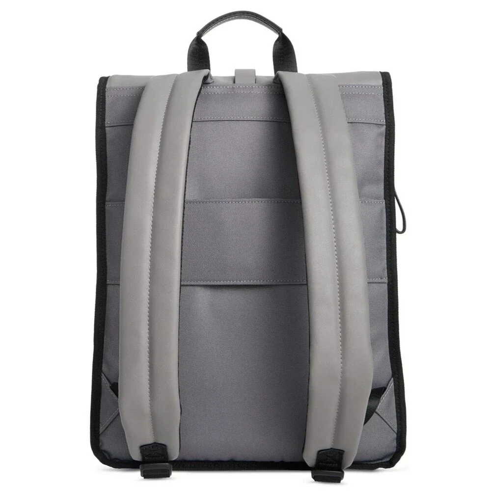 ALFANI Backpack Grey Canvas Roll Top Backpack Faux Leather Trim Laptop Sleeve - Picture 3 of 13